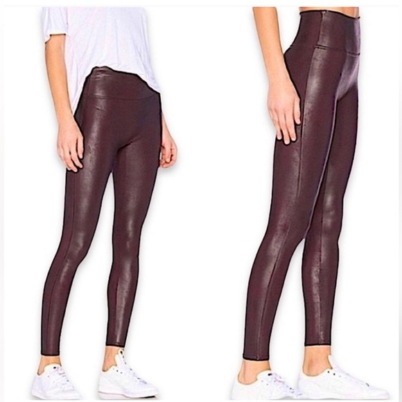 SPANX Pants - SPANX Oxblood Burgundy Metallic Sheen Faux Leather Compression Leggings small